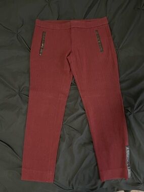 Banana Republic PETITE Burgundy Slim Ponte Pants with Faux Leather Trim